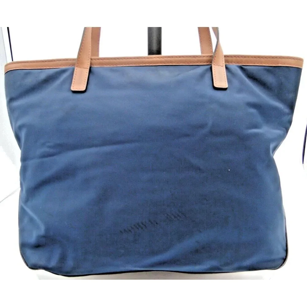 Michael Kors Kempton Nylon Satchel Tote Purse Shoulder Bag in‎ Navy and Brown